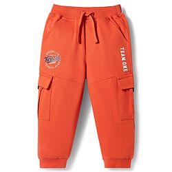 Babyhug Looper Knit Full Length Lounge Pant With Text Print - Red
