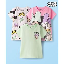 Babyhug Disney Single Jersery Knit Half Sleeves T-Shirt with Minnie & Friends Graphic Pack of 3 - Pink & Green