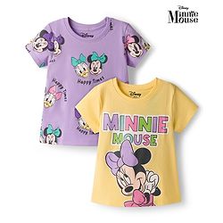 Babyhug Disney Single Jersey Knit Half Sleeves T-Shirt With Minnie & Mouse Friends Print Pack Of 2 - Lilac & Yellow