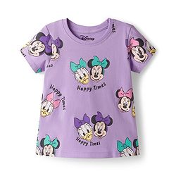 Babyhug Disney Single Jersey Knit Half Sleeves T-Shirt With Minnie & Mouse Friends Print Pack Of 2 - Lilac & Yellow