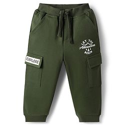 Babyhug Cotton Knit Full Length Lounge Pant With Text Print - Dark Green