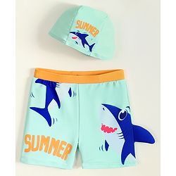 Babyhug Swimming Trunk with Cap & Sea Life Print - Sea Green