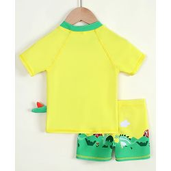 Babyhug Half Raglan Sleeves Dino Printed Two Piece Swimsuit - Yellow