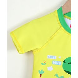 Babyhug Half Raglan Sleeves Dino Printed Two Piece Swimsuit - Yellow