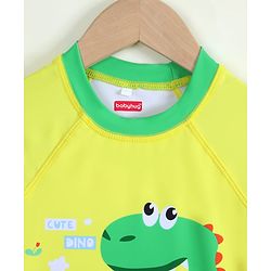Babyhug Half Raglan Sleeves Dino Printed Two Piece Swimsuit - Yellow