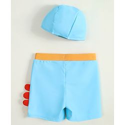 Babyhug Swimming Trunk with Cap & Dino Print - Light Blue