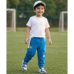 Babyhug Looper Knit Full Length Lounge Pant With Text Patch - Blue