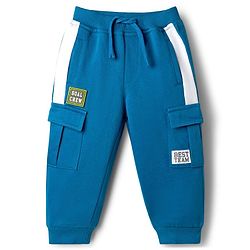 Babyhug Looper Knit Full Length Lounge Pant With Text Patch - Blue