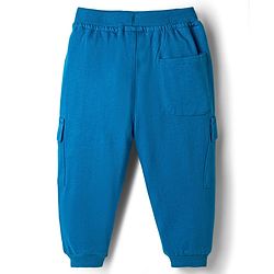 Babyhug Looper Knit Full Length Lounge Pant With Text Patch - Blue