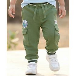 Babyhug Looper Knit Full Length Lounge Pant With Text Print - Green