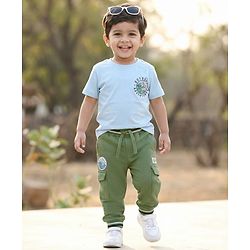 Babyhug Looper Knit Full Length Lounge Pant With Text Print - Green