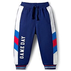 Babyhug Cotton Looper Knit Full Length Lounge Pant With Text Print - Navy Blue