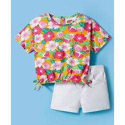 Babyhug Single Jersey Half Sleeves Top & Shorts Set Floral Print -  Multicolour