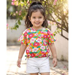 Babyhug Single Jersey Half Sleeves Top & Shorts Set Floral Print -  Multicolour