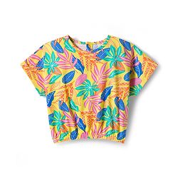 Babyhug Single Jersey Knit Half Sleeves Co-ords Top & Pant Set with Tropical Theme Print - Yellow