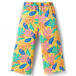 Babyhug Single Jersey Knit Half Sleeves Co-ords Top & Pant Set with Tropical Theme Print - Yellow