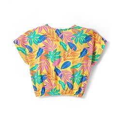 Babyhug Single Jersey Knit Half Sleeves Co-ords Top & Pant Set with Tropical Theme Print - Yellow