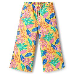 Babyhug Single Jersey Knit Half Sleeves Co-ords Top & Pant Set with Tropical Theme Print - Yellow