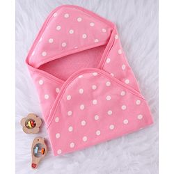 Babyhug Terry Knit Hooded Towel With Polka Dot Print L 76 x B 76 cm - Pink