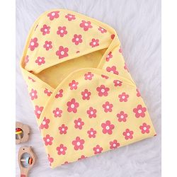 Babyhug Terry Knit Hooded Towel With Floral Print L 76 x B 76 cm - Yellow