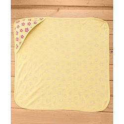 Babyhug Terry Knit Hooded Towel With Floral Print L 76 x B 76 cm - Yellow