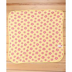 Babyhug Terry Knit Hooded Towel With Floral Print L 76 x B 76 cm - Yellow