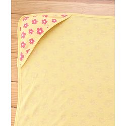 Babyhug Terry Knit Hooded Towel With Floral Print L 76 x B 76 cm - Yellow