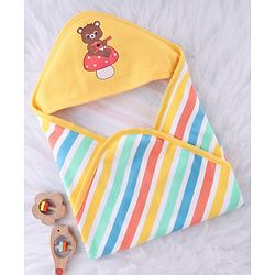Babyhug Terry Knit Hooded Towel With Teddy Bear Print L 75 x B 75 cm - Gold