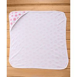 Babyhug Terry Knit Hooded Towel With Floral Print L 76 x B 76 cm - White