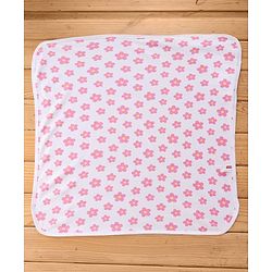 Babyhug Terry Knit Hooded Towel With Floral Print L 76 x B 76 cm - White