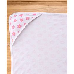 Babyhug Terry Knit Hooded Towel With Floral Print L 76 x B 76 cm - White