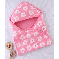 Babyhug Terry Knit Hooded Towel With Floral Print L 76 x B 76 cm - Pink