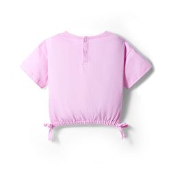 Babyhug Single Jersey Knit Half Sleeves Top & Denim Skirt Set With Smile Print - Pink & Blue