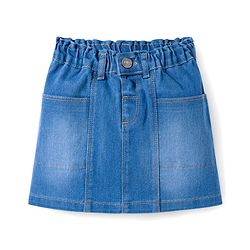 Babyhug Single Jersey Knit Half Sleeves Top & Denim Skirt Set With Smile Print - Pink & Blue