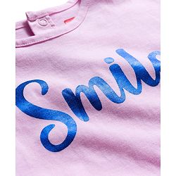 Babyhug Single Jersey Knit Half Sleeves Top & Denim Skirt Set With Smile Print - Pink & Blue