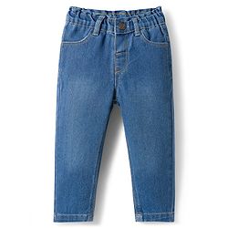 Babyhug Single Jersey Knit Frill Sleeves Top & Denim Jeans Set With Smile Print - Blue