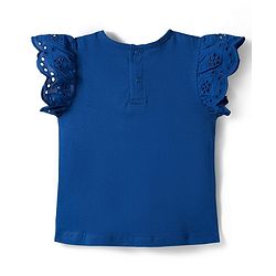 Babyhug Single Jersey Knit Frill Sleeves Top & Denim Jeans Set With Smile Print - Blue
