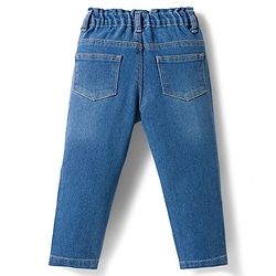 Babyhug Single Jersey Knit Frill Sleeves Top & Denim Jeans Set With Smile Print - Blue