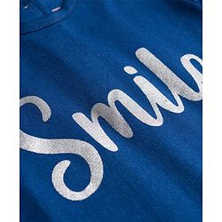 Babyhug Single Jersey Knit Frill Sleeves Top & Denim Jeans Set With Smile Print - Blue
