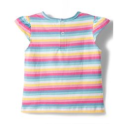 Babyhug Single Jersey Knit Frill Sleeves Striped T-Shirt & Dungaree with Butterfly Embroidery - Light Blue