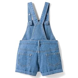 Babyhug Single Jersey Knit Frill Sleeves Striped T-Shirt & Dungaree with Butterfly Embroidery - Light Blue