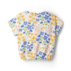 Babyhug Single Jersey Knit Half Sleeves Top & Denim Shorts Set With Floral Print - White & Blue