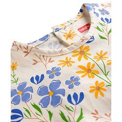 Babyhug Single Jersey Knit Half Sleeves Top & Denim Shorts Set With Floral Print - White & Blue
