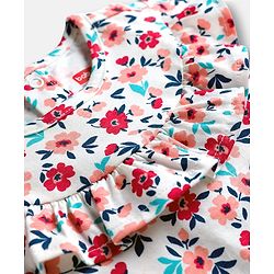 Babyhug Single Jersey Knit Frill Sleeves Top & Denim Skirt Set With Floral Print - White & Blue