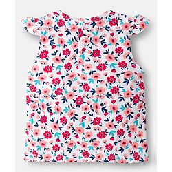 Babyhug Single Jersey Knit Frill Sleeves Top & Denim Skirt Set With Floral Print - White & Blue