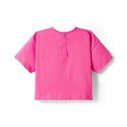 Babyhug Single Jersey Knit Half Sleeves Top & Denim Skirt Set With Love Print - Pink & Blue