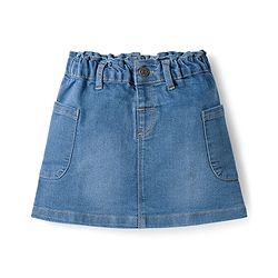 Babyhug Single Jersey Knit Half Sleeves Top & Denim Skirt Set With Love Print - Pink & Blue