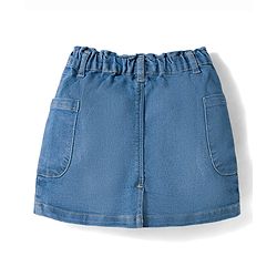 Babyhug Single Jersey Knit Half Sleeves Top & Denim Skirt Set With Love Print - Pink & Blue