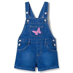 Babyhug Single Jersey Knit Half Cap Sleeves Dungaree & T-Shirt with Butterfly Print - Pink & Blue