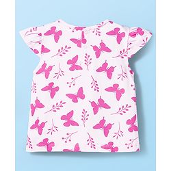 Babyhug Single Jersey Knit Half Cap Sleeves Dungaree & T-Shirt with Butterfly Print - Pink & Blue